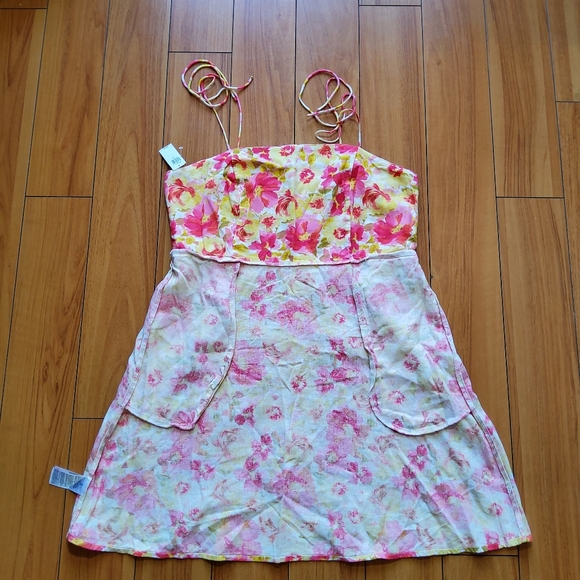 Old Navy New Floral Fit & Flare Tie Shoulder Mini Cami Dress Yellow Size XL - Picture 2 of 10